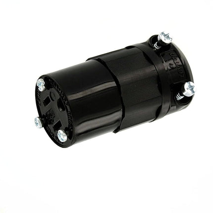 Leviton 5369-B 20 amperios, 125 voltios, conector, grado industrial, hoja recta, con toma a tierra, todo negro, negro