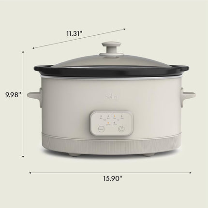 bella 6.0 Qt Programmable Slow Cooker, Ceramic Nonstick Coating, Adjustable Temperature & Cooking Times, Dishwasher Safe Stoneware Pot & Tempered Glass Lid, Tangle Free Cord Wrap, Oatmilk