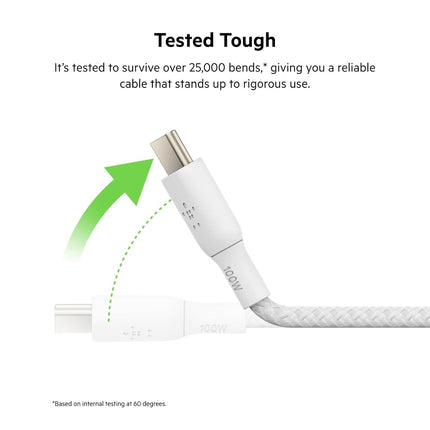 Belkin USB-C to USB-C BoostCharge Braided Cable (2M/6.6ft), 100W Power Delivery, USB-IF Certified for iPhone 16, MacBook, Chromebook, Galaxy & More - White (2-Pack)