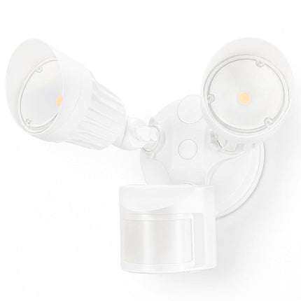 Foco de seguridad LED COB LEONLITE, luces de inundación exteriores comerciales con sensor de movimiento, 3 modos Detector de movimiento+Anochecer a amanecer+Control de interruptor, 100-277 V, 2 cabezales ajustables, IP65, luz diurna de 5000 K, ETL, blanco