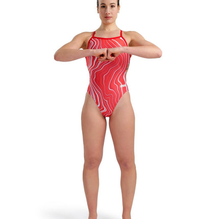 ARENA Women's Marbled Swimsuit, Red/Red Multi, 36 (EU)
