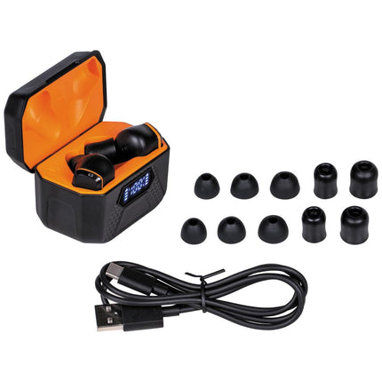 KLEIN TOOLS AESEB2 Auriculares Bluetooth Elite, Tapones para los oídos Inalámbricos Verdaderos, Protección Auditiva NRR 25 DB, 24 Horas de Duración de Batería, Pantalla LED Digital