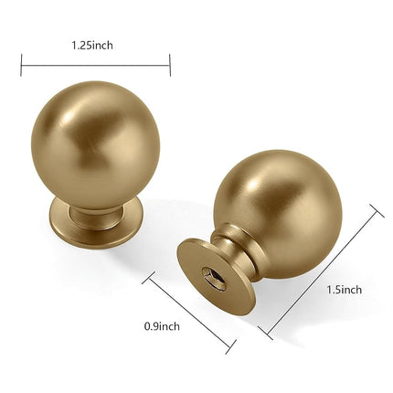 CABDM 2 Pack 1-1/4 Inch Solid Brushed Brass Cabinet Knobs Large Heavy Duty Gold Drawer Knobs Kitchen Cabinet Hardware Vintage Ball Knobs Pulls for Drawers.