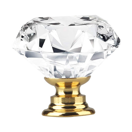 [12 PCS] 30mm Crystal Clear Glass Cabinet Drawer Pulls Golden Base, Tomorotec Diamond Shape Cupboard Knobs with Screws for Kitchen, Dresser, Cupboard, Bathroom, Wardrobe (1.2 inch / 30 mm)