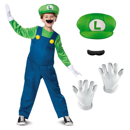 DISGUISE Official Deluxe Nintendo Luigi Costume Kids, Super Mario Costume Kids Fancy Dress Up Outfit for Boys Children Halloween Birthday World Book Day Week Costume Medium
