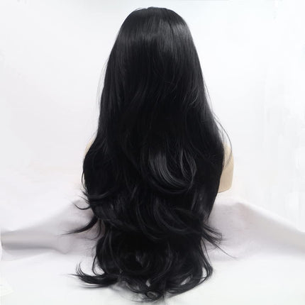 Xiweiya 1B Black Wigs Long Body Wavy Synthetic 12×1 T Part Synthetic Lace Front Wig Dark Black Soft Natural Hair Replacement Full Wig Heat Resistant Fiber For Women 24 inch