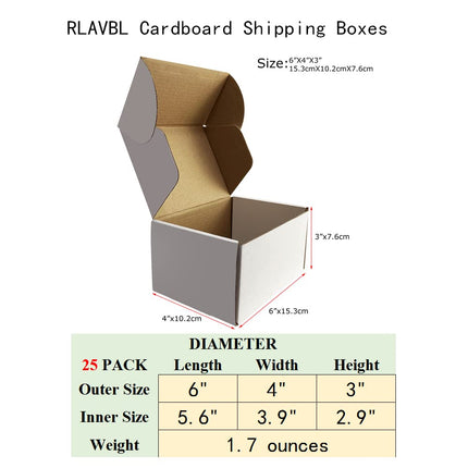 RLAVBL 6x4x3 Inches Shipping Boxes Set of 25, White Small Corrugated Cardboard Box, Mailer Boxes for Packing Small Business