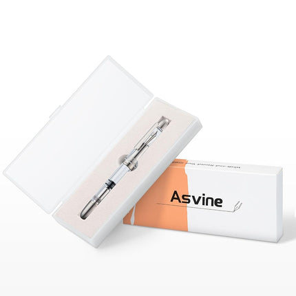 Asvine P36 Titanium Fountain Pen Piston Filling, Bock Medium Nib Clear Transparent Acrylic Smooth Writing Pen Case Set