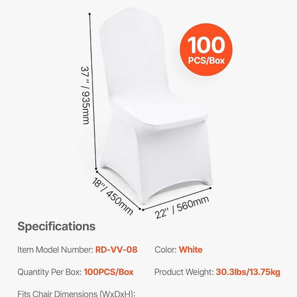 VEVOR 100 Pcs White Chair Covers Polyester Spandex Chair Cover Stretch Slipcovers for Wedding Party Dining Banquet Flat-Front Chair Covers