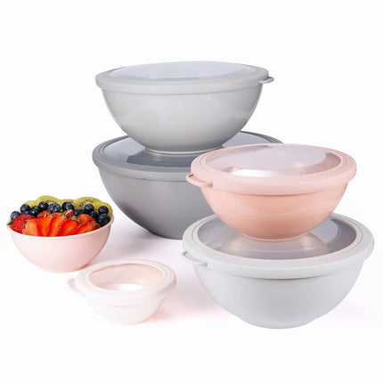 COOK WITH COLOR Mixing Bowls with TPR Lids - 12 Piece Plastic Nesting Bowls Set Includes 6 Prep Bowls and 6 Lids, Microwave Safe Mixing Bowl Set (Pink Ombre)