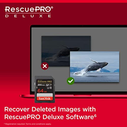 SanDisk 64GB Extreme PRO SDXC card, SD Card, V30 Memory Card, 4K UHD, up to 200 MB/s, SanDisk QuickFlow Technology, RescuePro Deluxe Data Recovery Software, UHS-I, Class 10, U3, V30