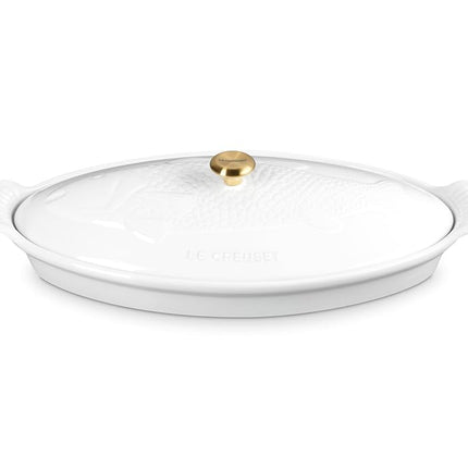Le Creuset Stoneware Heritage Fish Baker, 1.7 qt., White