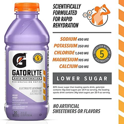 Boisson électrolytique Gatorlyte pour une réhydratation rapide, fruits mélangés, bouteilles de 591 ml (paquet de 12)