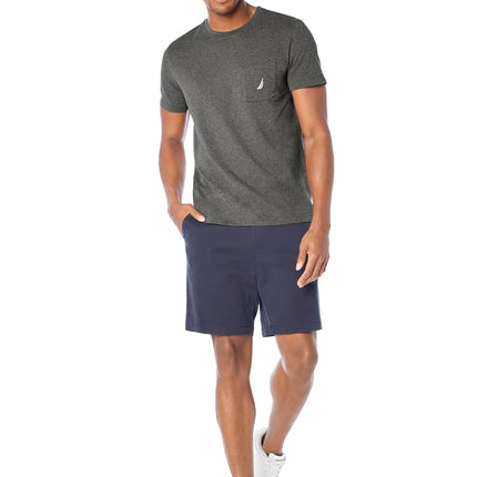Nautica Men's Solid Crew Neck Short-Sleeve Pocket T-Shirt, Charcoal Heather (Light), XS