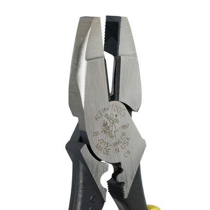 Klein Tools J213-9NECR Journeyman Pliers Connector Crimp Side, with High-Leverage Design Featuring Crimping Die Behind Hinge, 9-Inch