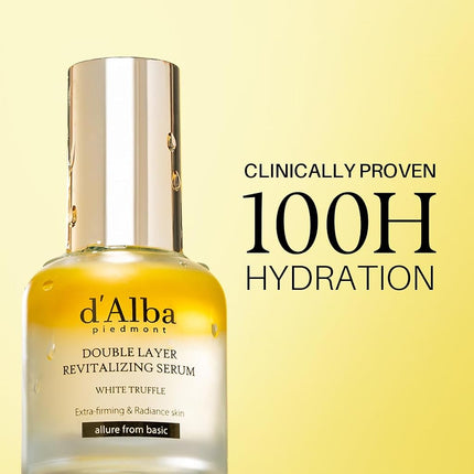 d'Alba Italian White Truffle Double Layer Revitalizing Serum, Vegan Skincare, 2-in-1 Hydrating Serum with White Truffles for Moisture and Elasticity Care, Glow, Surfactant Free, Korean Skincare (30ml)