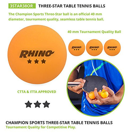 Champion Sports 3 Star Table Tennis Ball Pack, Tournament Size - Orange Ping Pong Balls, 38 Set - CTTA and ITTA Approved