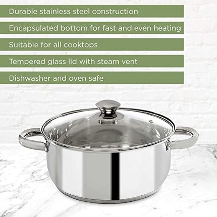 Ecolution Pure Intentions Dutch Oven – Features Tempered Glass Lid, Stay-Cool Handles, and Encapsulated Bottom – Oven Safe – Curbside Recyclable Stainless Steel – 5 Quarts