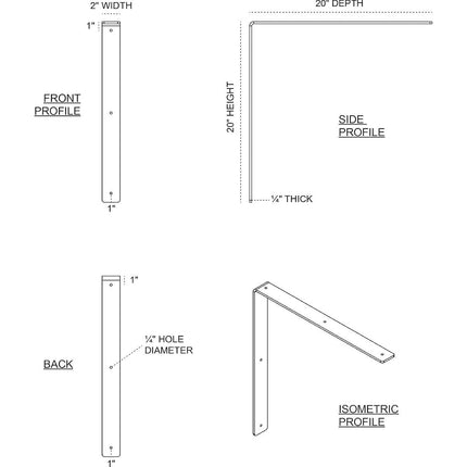 Ekena Millwork BKTM02X20X20HAHLB Steel Bracket Hamilton, 2"W x 20"D x 20"H, Hammered Light Blue