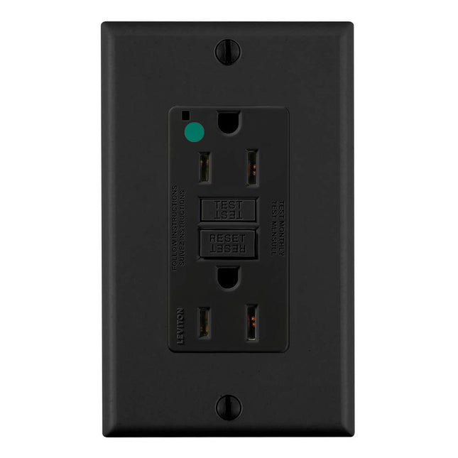 Leviton GFNT1-HGE Receptáculo GFCI Dúplex de Auto Prueba, Grado Hospitalario Extrapesado, No a Prueba de Manipulaciones, 15A-125V, Negro, 15 Amperios