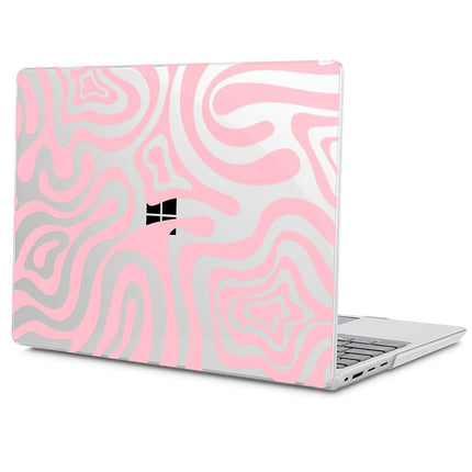 Lepeoac Compatible with 12.4 inch Microsoft Surface Laptop Go 3 Go 2 Go 1 Models: 1943 2013（2023 2022 2020 Release, Plastic Hard Shell Case with Keyboard Cover & Screen Protector, Pink Wave Pattern