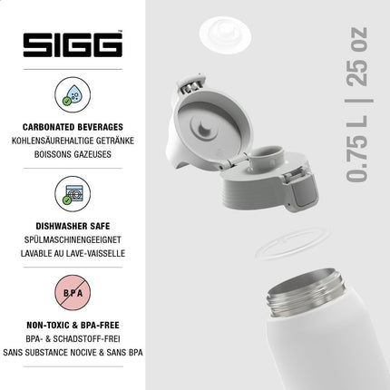 SIGG - Insulated Water Bottle - Shield Therm One White - Suitable for Carbonated Beverages - Leakproof - Dishwasher Safe - BPA Free - 90% Recycled Stainless Steel - White - 0.75L