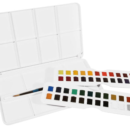 Daler Rowney Aquafine Watercolour 48 Half Pans Set + 1 Watercolour Brush