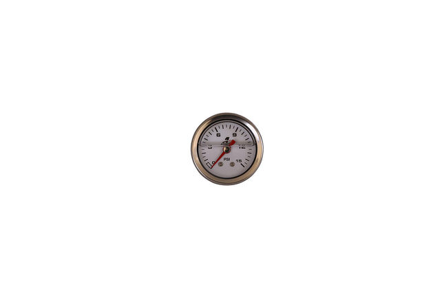 Aeromotive 15632 Fuel Pressure Gauge 0-15 PSI, 1/8" NPT, Liquid Filled, 1.5'' Diameter Dial