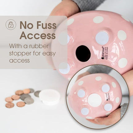Pearhead Large Piggy Bank, Ceramic Keepsake Nursery Décor, Pink Polkadot, One Size