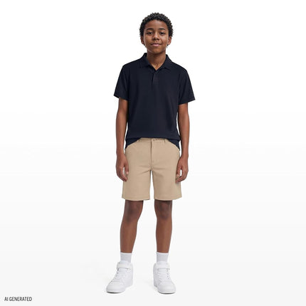 Pantalones cortos tipo chino de uniforme escolar para niño IZOD con frente liso, tejido de alto rendimiento que absorbe la humedad, resistente a las arrugas y a la decoloración, Caqui, 18
