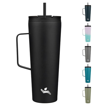 Konokyo Insulated Tumbler with Handle and Straw, 26 OZ Travel Coffee Mug Stainless Steel Cup Metal Water Bottle,Black