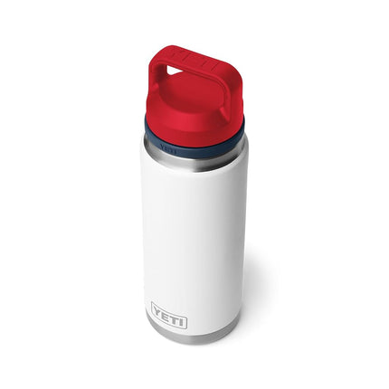 YETI Rambler 26 oz Bottle, Vacuum Insulated, Leakproof, Stainless Steel with Chug Cap, White/Navy/Rescue Red