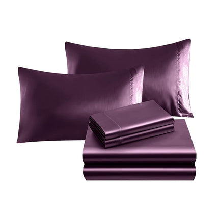 Elegant Comfort Luxurious 4-Piece Silky Satin Sheet Set, Skin and Hair Friendly, Wrinkle, Fade, Stain Resistant with Deep Pockets Fitted Sheet, Cooling Soft Satin Sheet Set, Twin, Purple