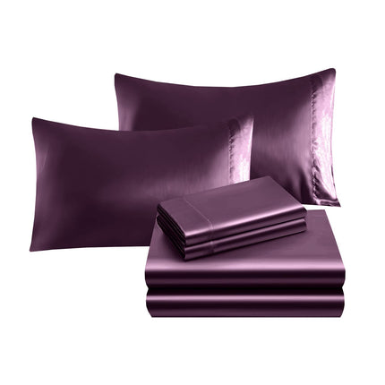 Elegant Comfort Luxurious 4-Piece Silky Satin Sheet Set, Skin and Hair Friendly, Wrinkle, Fade, Stain Resistant with Deep Pockets Fitted Sheet, Cooling Soft Satin Sheet Set, Twin, Purple