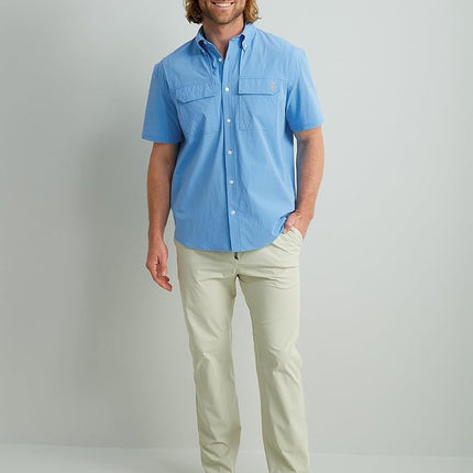 HUK Back Draft Solid Short Sleeve Button, Vented Fishing Shirt for Men, Marolina Blue, 3XL