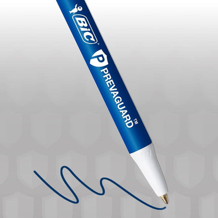 Bolígrafos BIC PrevaGuard Clic Stic con aditivo antimicrobiano, punta mediana, 1.0 mm, cuerpo azul, tinta azul, paquete de 12 bolígrafos