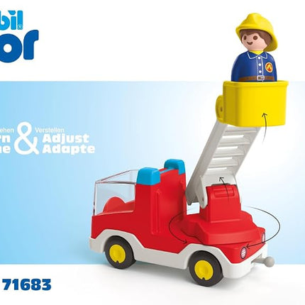 PLAYMOBIL 71683 JUNIOR: Ladder Unit Fire Truck, with extendable ladder and firefighter, sustainable toy made from plant-based plastics, gifting toy, play sets suitable for children ages 1+