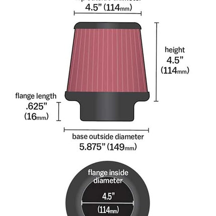 K&N Universal Conical Filter Connection, 149mm Bottom, Top, 114mm Height (RU-1005)
