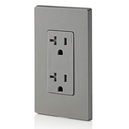 Leviton T5825-GY 20 Amp, Tamper- Resistant, Decora Duplex Receptacle, Residential Grade, Gray