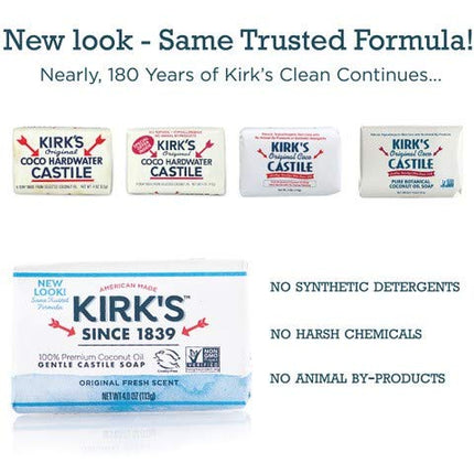 Kirk's Castile: Coco Castile Bar Soap, Fragrance Free 4 oz (8 pack)