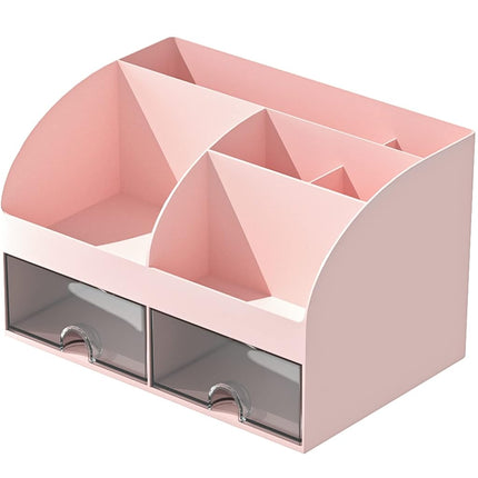 Organizador de escritorio COMFYROOM con 6 compartimentos y 2 cajones, organizador de maquillaje de plástico, portalápices para almacenamiento de escritorio, organización de escritorio para la escuela, el hogar, material de oficina (rosa)