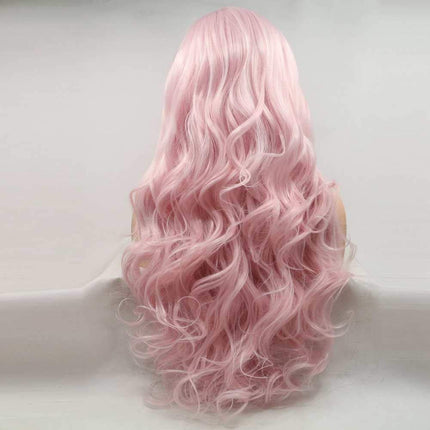Xiweiya Long Pink Wavy Wig Synthetic Pink Wavy Lace Front Wigs Middle Part Wig Long Soft Wig Hair Replacement Wig for Women, Drag Queen Makeup 24 inch