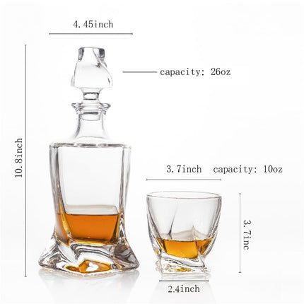26Oz Twisted Whiskey Liquor Decanter Set in Box,Set with 2 Twisted Glasses