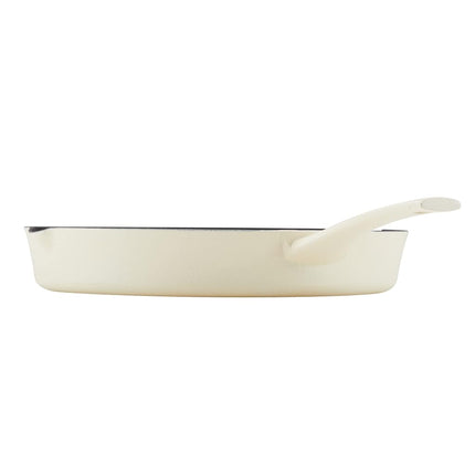 Sartén/olla de hierro fundido Rachael Ray Nitro con asa de apoyo y boquillas, 12 pulgadas, Almendra
