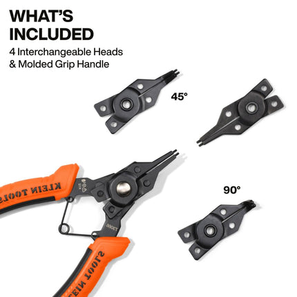 Klein Tools 73066 6 in 1 Convertible Pliers Set for Indoor and Outdoor Use 4 Interchangeable Heads with Right Angles, 45 Degree and 90 Degree