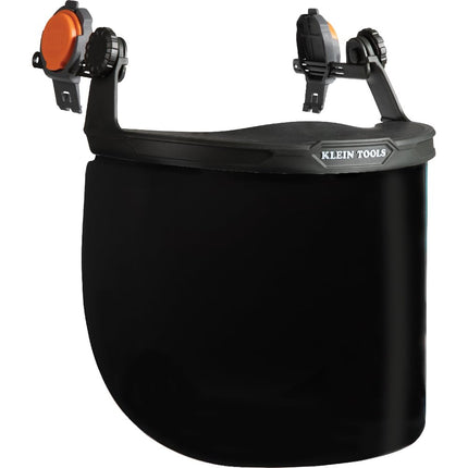 Klein Tools 60529 Tinted Full Brim Hard Hat Face Shield, Impact Rated, Anti-Fog, Low-Profile, Full Face Shield for Grinding and Demolition