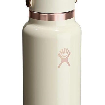 Hydro Flask Water Bottle - Insulated Stainless Steel - Wide Mouth Flex Straw Lid, Non Spill, Leakproof and Refillable in 32 Oz Linen Rose Gold