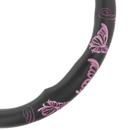 BDK Universal Fit Comfort Grip Steering Wheel Cover - (Pink Butterflies)