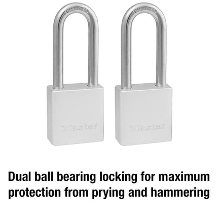Master Lock Heavy Duty Solid Aluminum Padlock, Key Retaining Lock for Outdoor Use, 2in. Extended Shackle, Keyed Alike Padlocks, 2 Pack, 570TLH Silver