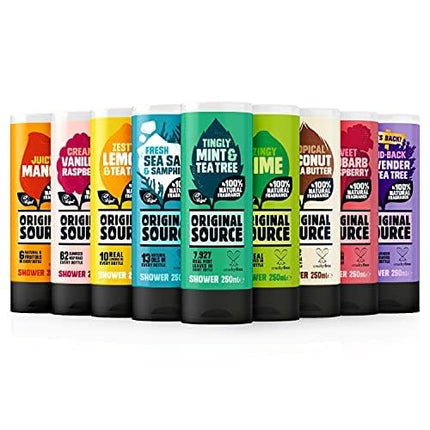Original Source Mint and Tea Tree Shower Gel, 100 Percent Natural Fragrance, Vegan, Cruelty Free, Paraben Free, Bulk Buy, Pack of 6 x 250 ml